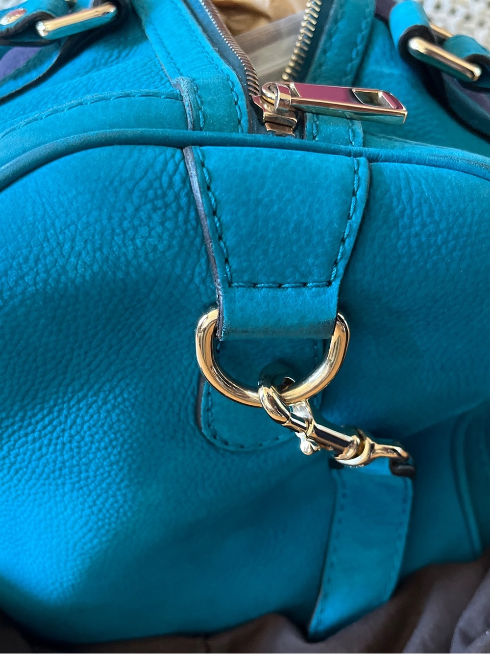 Authentic Gucci Teal Blue Suede Web Boston Bag - Picture 15 of 16